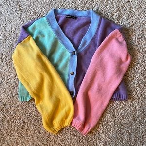 Pastel Cropped Colorblock Cardigan